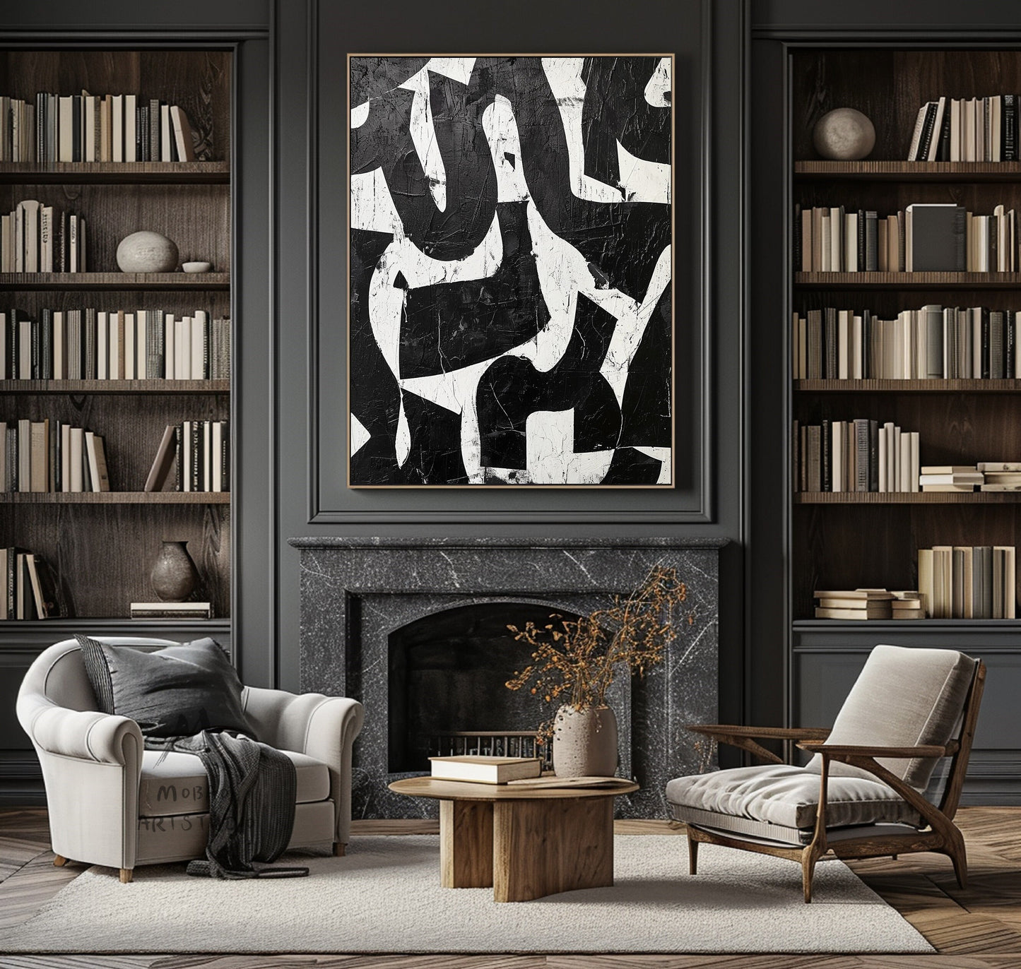 Black White Abstract Painting Black Wabi Sabi Wall Art Large Black Minimalist Wall Art Black Textured Canvas Painting White Wall Art Decor