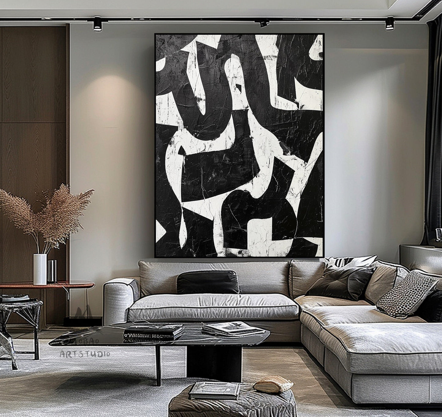 Black White Abstract Painting Black Wabi Sabi Wall Art Large Black Minimalist Wall Art Black Textured Canvas Painting White Wall Art Decor