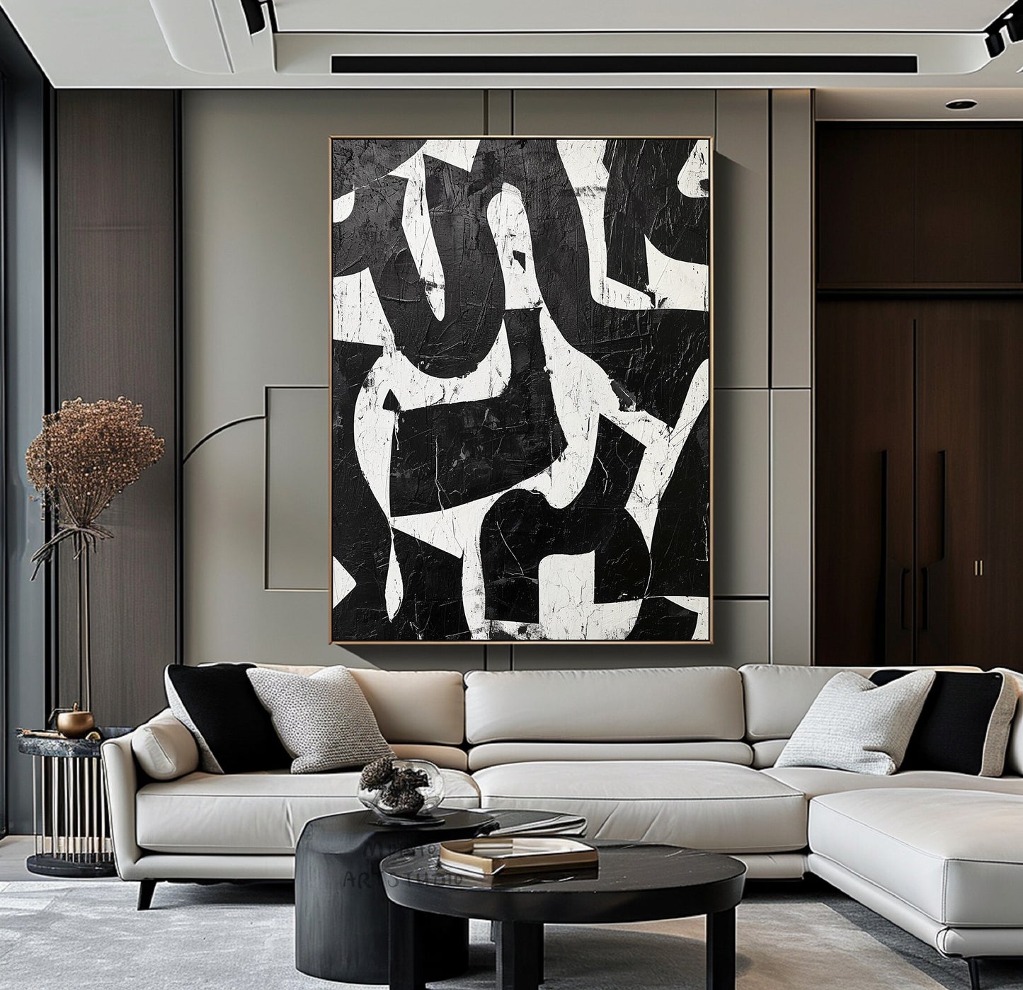 Black White Abstract Painting Black Wabi Sabi Wall Art Large Black Minimalist Wall Art Black Textured Canvas Painting White Wall Art Decor