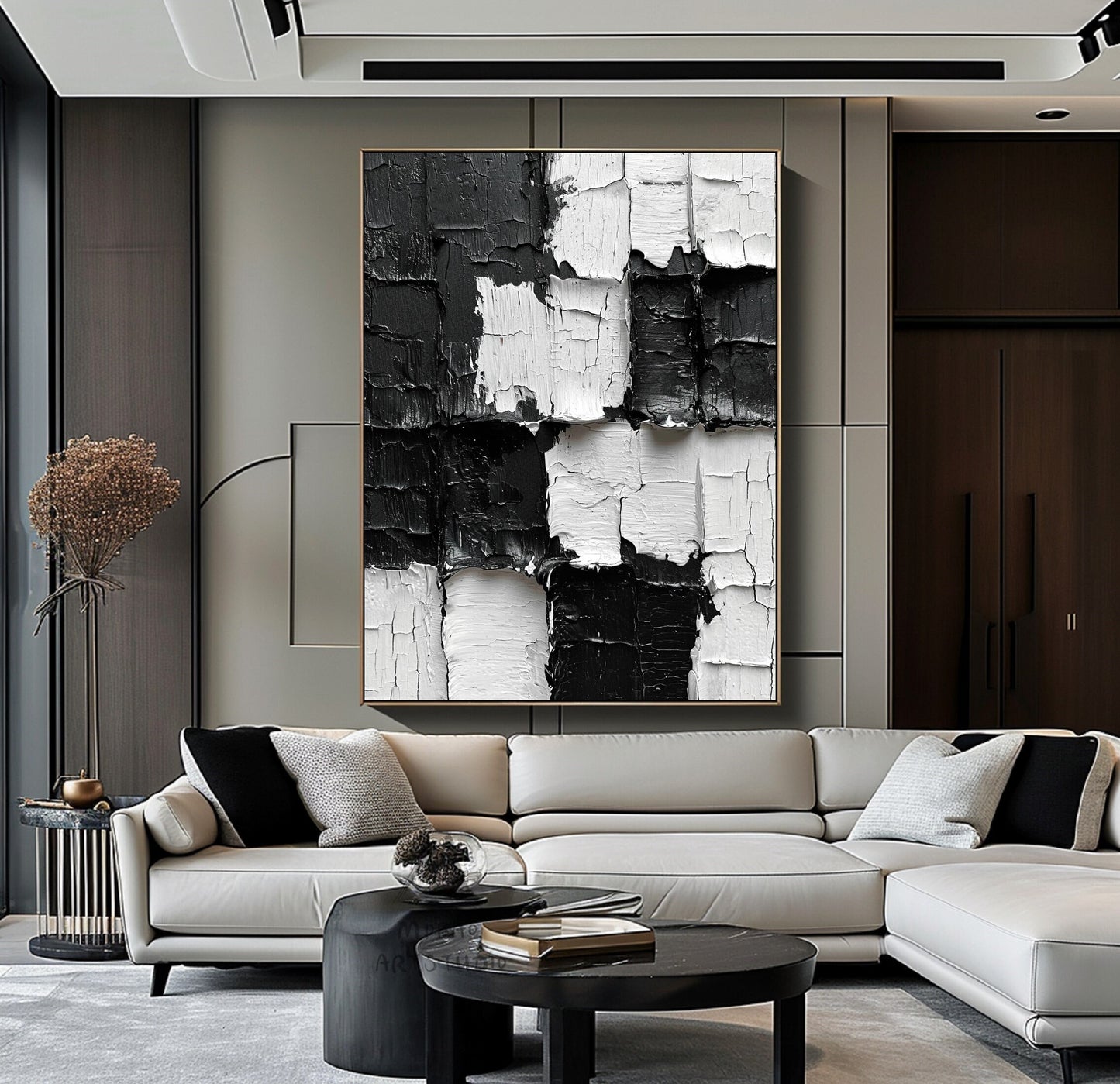Large Textured Wall Art White 3D Canvas Painting White 3D Textured Wall Art Black 3D Textured Painting White Minimalist Art Modern Wall Art