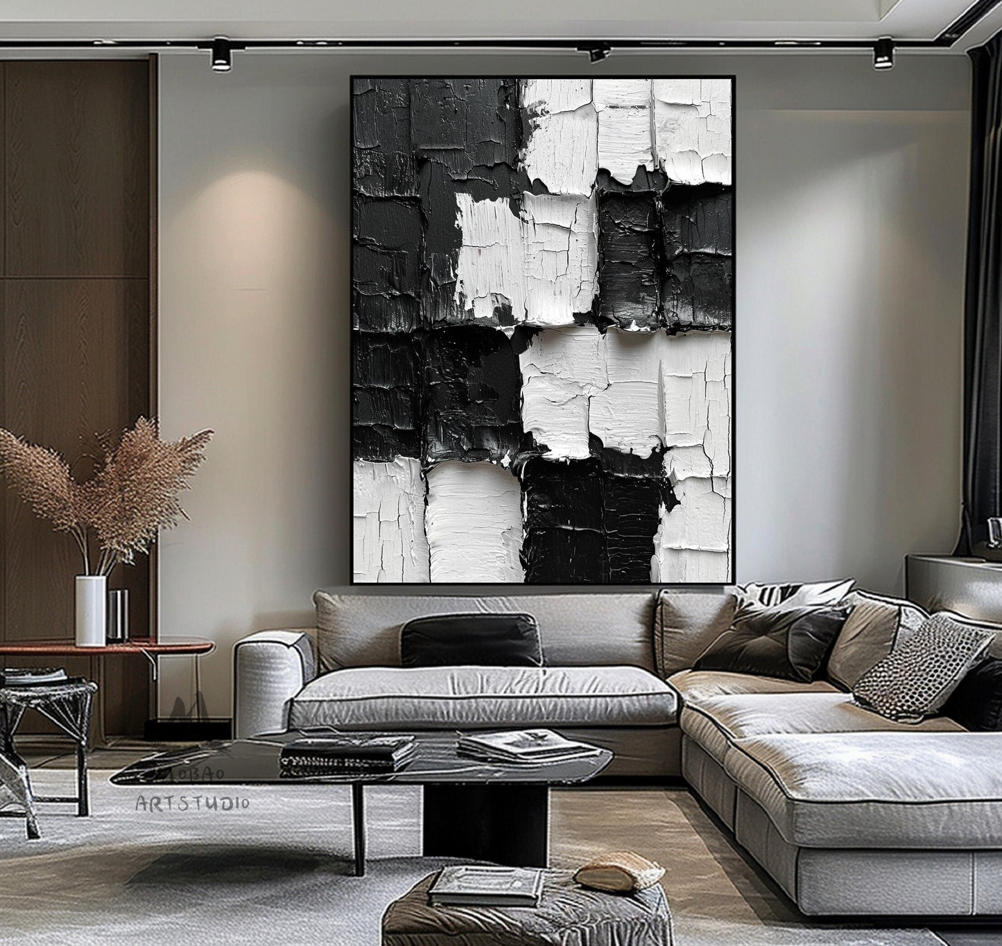 Large Textured Wall Art White 3D Canvas Painting White 3D Textured Wall Art Black 3D Textured Painting White Minimalist Art Modern Wall Art