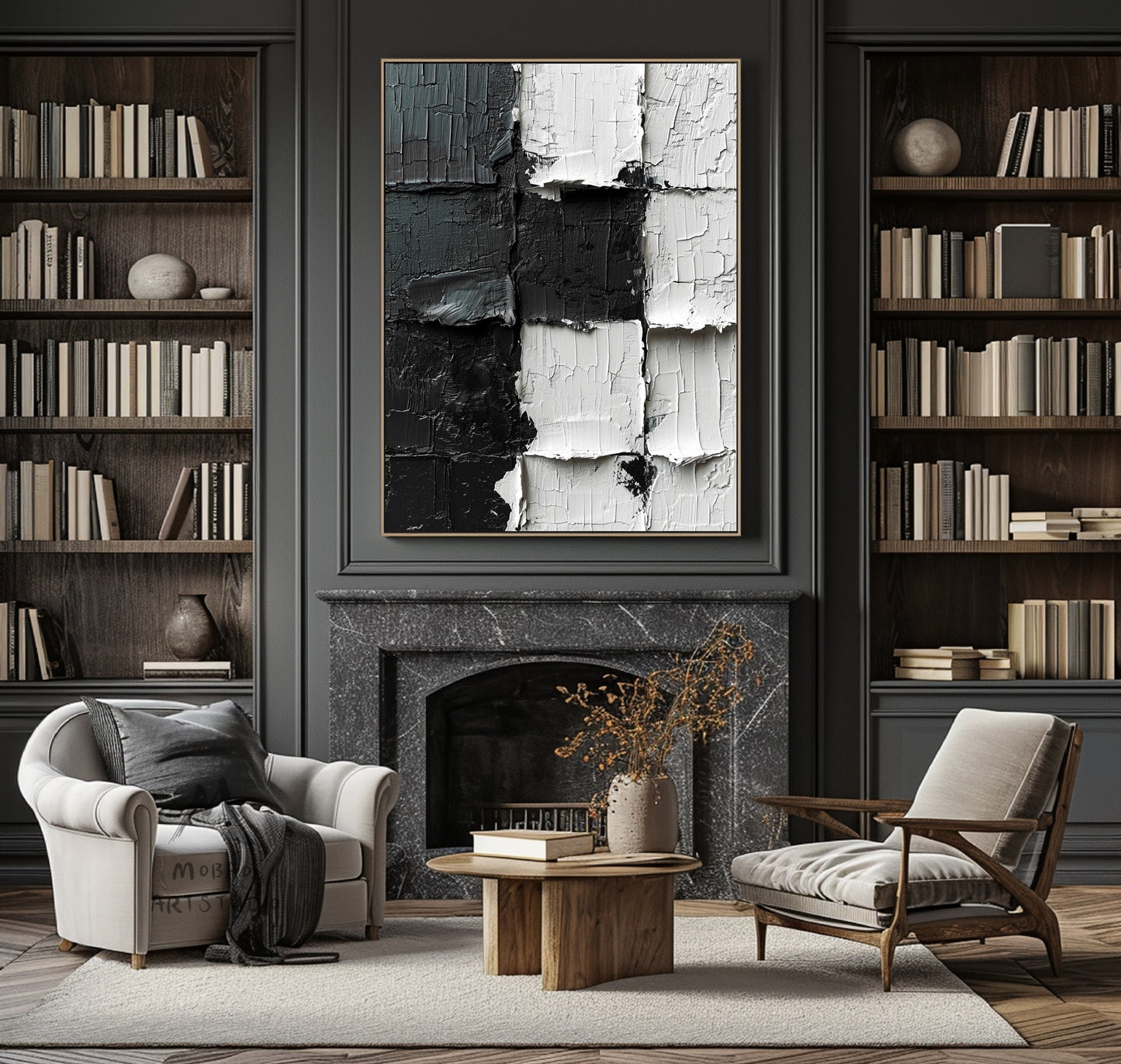 Black 3D Textured Painting White 3D Textured Painting White Minimalist Painting Black and White Abstract Painting Modern Wall Art Decor