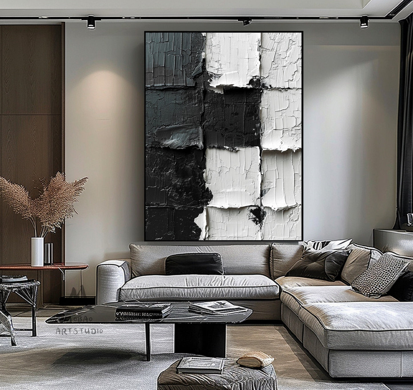 Black 3D Textured Painting White 3D Textured Painting White Minimalist Painting Black and White Abstract Painting Modern Wall Art Decor