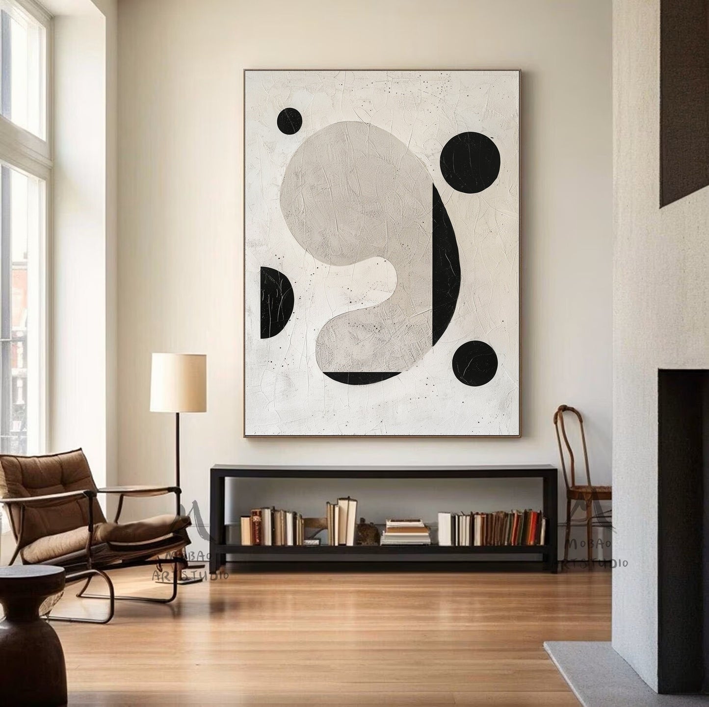 Boho Wall Art Beige Minimalist Painting Wabi-Sabi Wall Art Beige Abstract Painting Black Minimalist Wall Art Beige Textured Canvas Painting