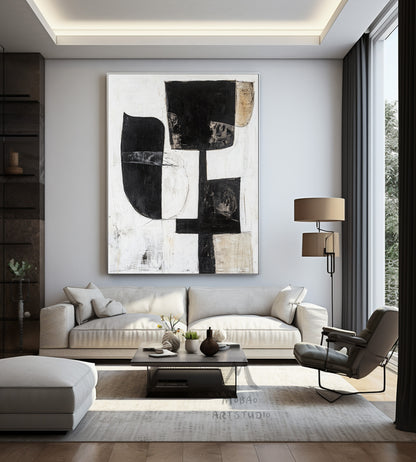 White Wabi Sabi Wall Art Boho Wall Art White Abstract Painting Black Minimalist Canvas Art Rich Textured Canvas Painting Large Neutral Art