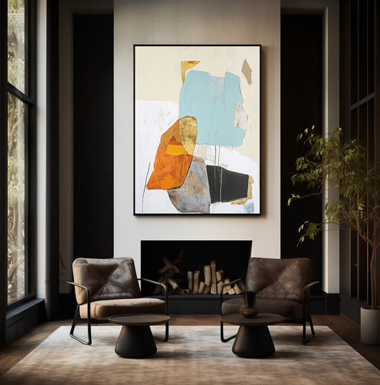 Original minimalist painting, beige abstract painting, large yellow abstract painting, black painting, light blue large wall canvas painting