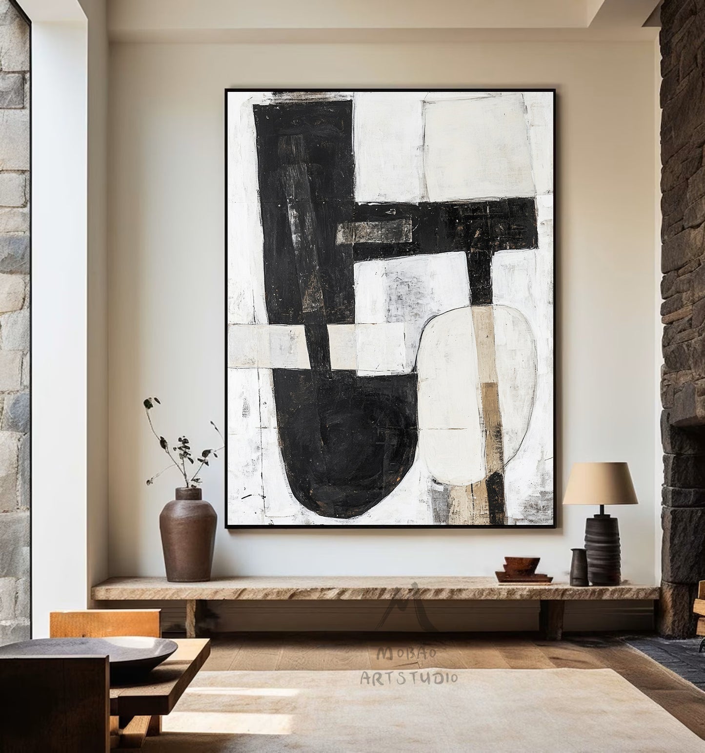 Orange Wall Art Wabi Sabi Wall Art Beige Painting Boho Wall Art Neutral Abstract Wall Art Orange Abstract Art Black Abstract Painting