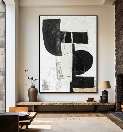 White Minimalist Painting, Black and White Abstract Painting Minimalist Art, Modern Wall Art Decor, Original Textured Painting On Canvas
