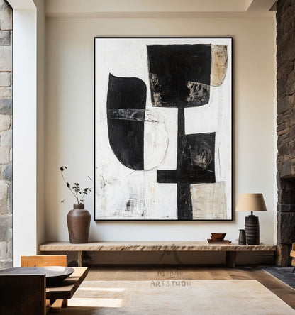 White Wabi Sabi Wall Art Boho Wall Art White Abstract Painting Black Minimalist Canvas Art Rich Textured Canvas Painting Large Neutral Art