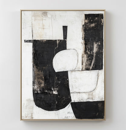 Black and white texture wall art, black minimalist painting, beige large wall painting, modern texture minimalist art painting, black wall decoration.