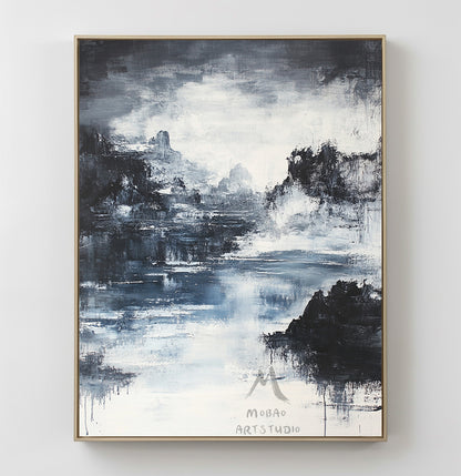 Large black 3D minimalist painting, white texture painting, black abstract painting, black 3D texture painting, white modern abstract painting