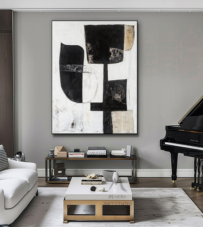 White Wabi Sabi Wall Art Boho Wall Art White Abstract Painting Black Minimalist Canvas Art Rich Textured Canvas Painting Large Neutral Art