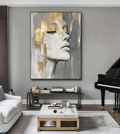 Large portrait large muscle bottom, white textured painting, black abstract painting, golden textured painting, white modern abstract painting. Golden abstract painting