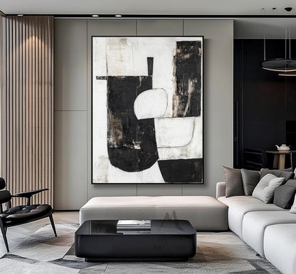 Black and white texture wall art, black minimalist painting, beige large wall painting, modern texture minimalist art painting, black wall decoration.