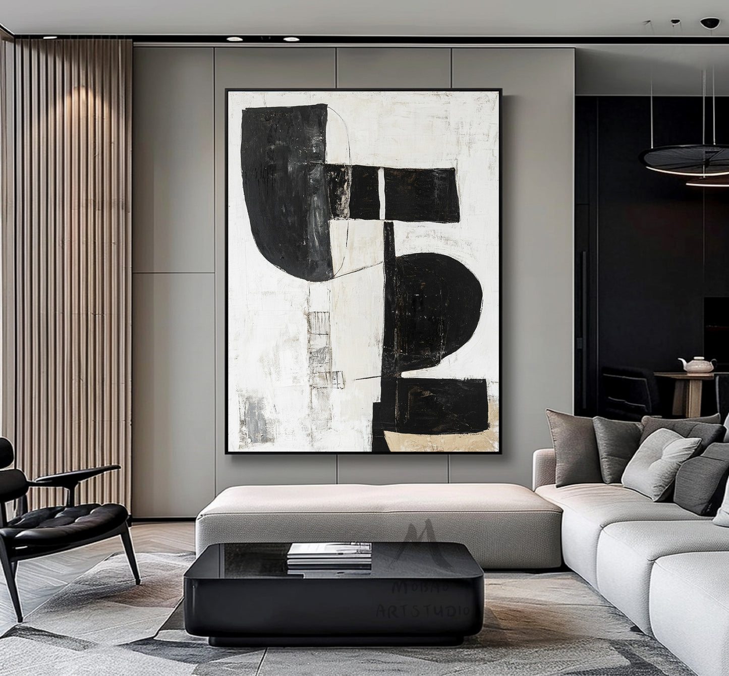White Minimalist Painting, Black and White Abstract Painting Minimalist Art, Modern Wall Art Decor, Original Textured Painting On Canvas