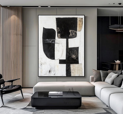 White Wabi Sabi Wall Art Boho Wall Art White Abstract Painting Black Minimalist Canvas Art Rich Textured Canvas Painting Large Neutral Art