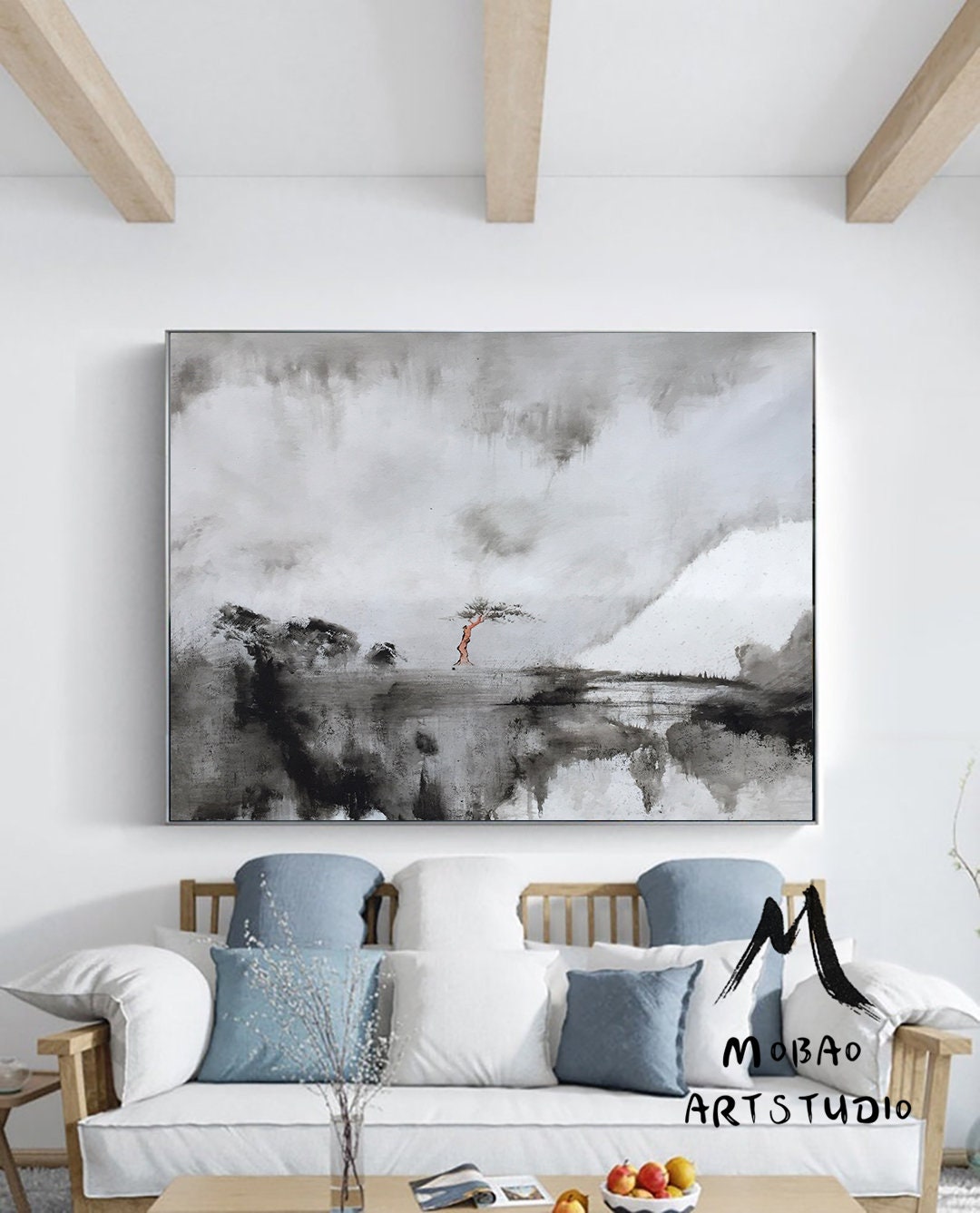 Large Abstract Painting On Canvas,White Painting Gray Painting Abstract Painting,Lagre Rural Landscape Painting,Abstract Art,Wall Art Decor