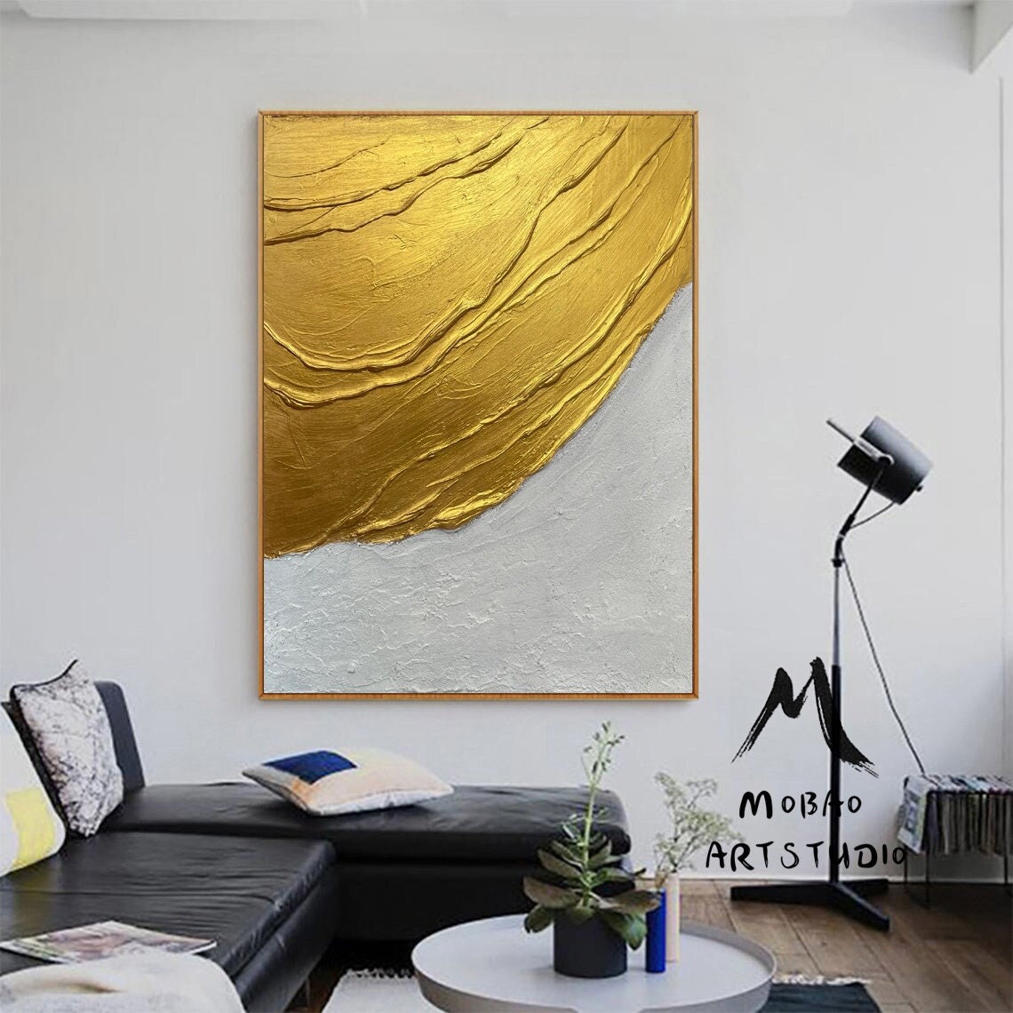 Large Gold Textured Painting White Minimalist Painting Large Gold Abstract Painting Large White Abstract Painting Modern Abstract Painting
