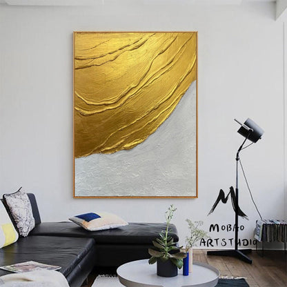 Large Gold Textured Painting White Minimalist Painting Large Gold Abstract Painting Large White Abstract Painting Modern Abstract Painting
