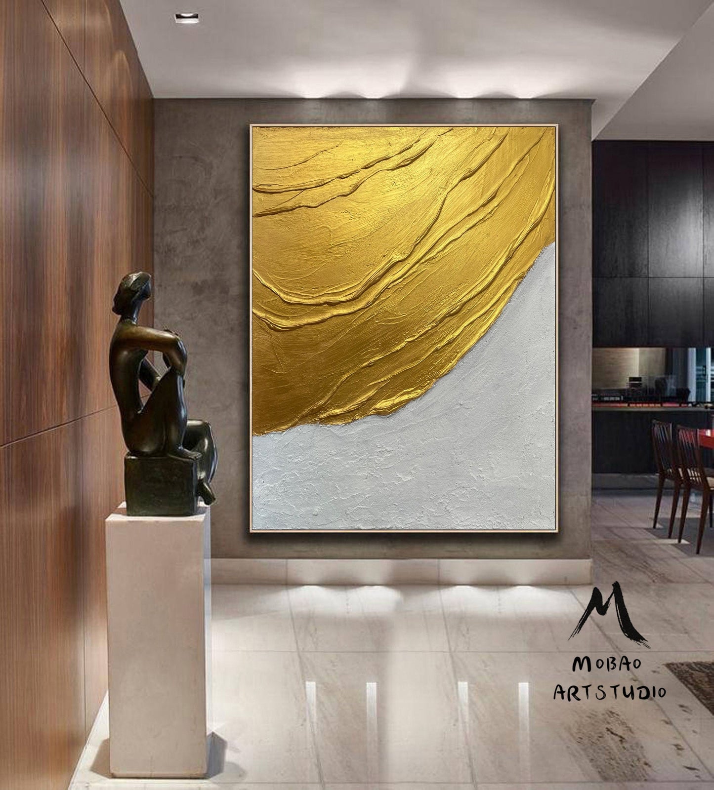 Large Gold Textured Painting White Minimalist Painting Large Gold Abstract Painting Large White Abstract Painting Modern Abstract Painting
