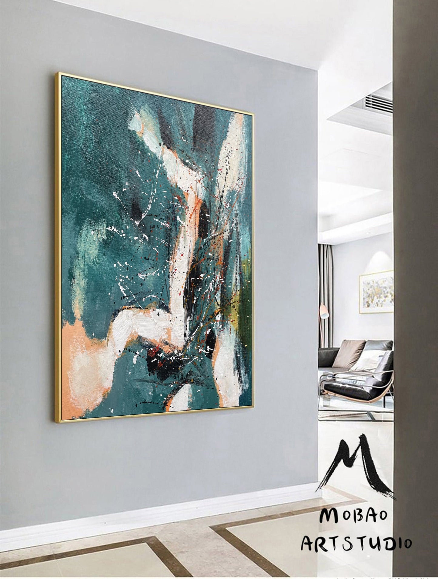 Green Abstract Painting Original Minimalist Abstract Painting Modern Canvas Wall Art Beige Minimalist Painting Beige Large Abstract Painting