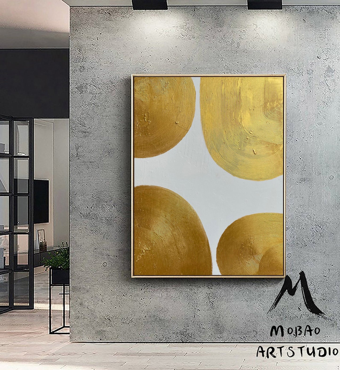 Large Gold Minimalist Abstract Painting Modern Art Painting White Abstract Painting Gold 3D Textured Painting Gold Leaf Abstract Painting