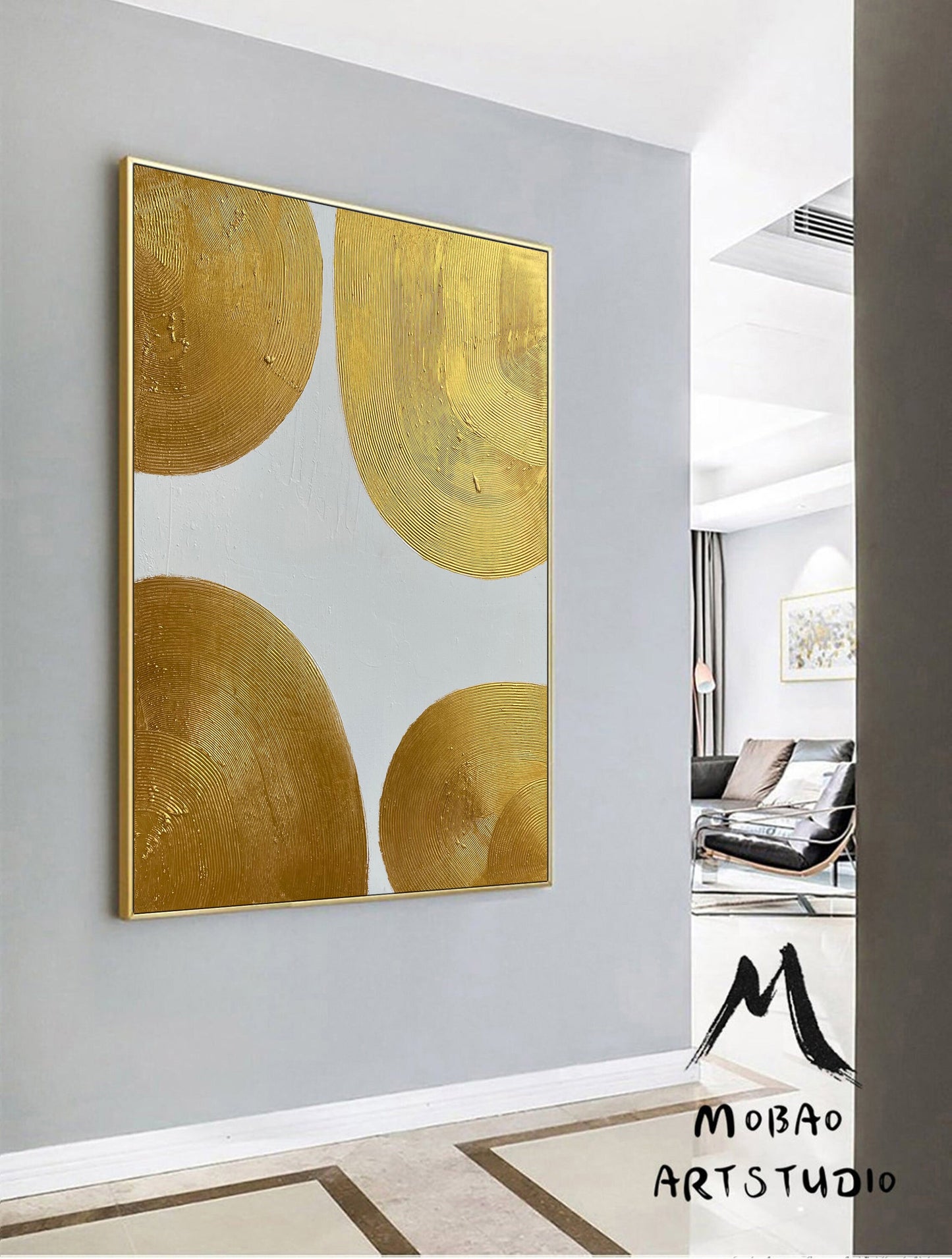 Large Gold Minimalist Abstract Painting Modern Art Painting White Abstract Painting Gold 3D Textured Painting Gold Leaf Abstract Painting