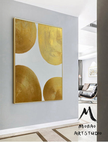 Large Gold Minimalist Abstract Painting Modern Art Painting White Abstract Painting Gold 3D Textured Painting Gold Leaf Abstract Painting