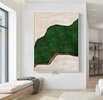Green Abstract Painting Boho Wall Art Green Wall Canvas Art Beige Painting Wabi Sabi Wall Art Green Minimalist Art Beige Minimalist Painting