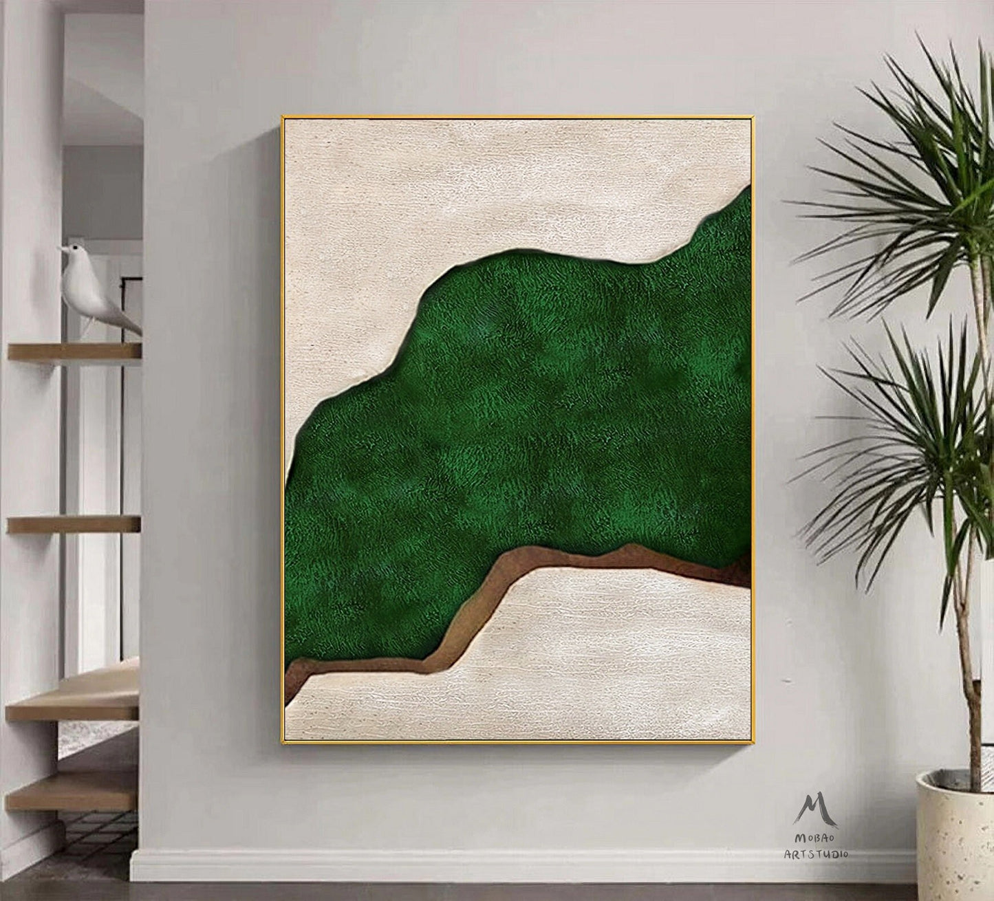 Green Abstract Painting Boho Wall Art Green Wall Canvas Art Beige Painting Wabi Sabi Wall Art Green Minimalist Art Beige Minimalist Painting
