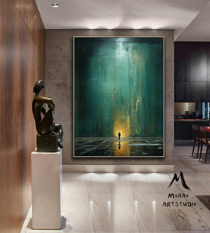 Green Canvas Painting Green Abstract Art Green Minimalism Painting Green Wall Art Green Canvas Wall Art Large Green Abstract Painting:Hope-3