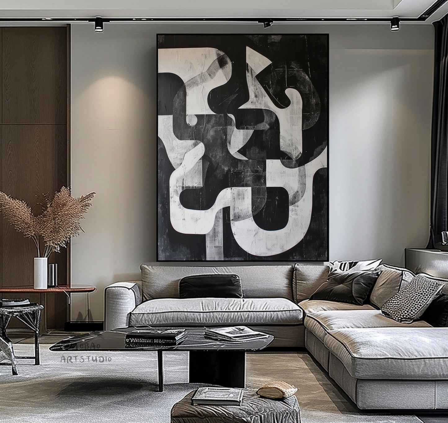 Large Black And Gray Abstract Wall Art Contemporary Abstract Painting on Canvas Black Textured Wall Art Black Art Modern Wall Decor